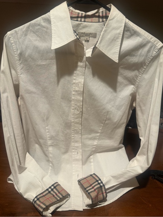 Burberry Tops - Burberry White Dress Shirt with Signature Check Trim